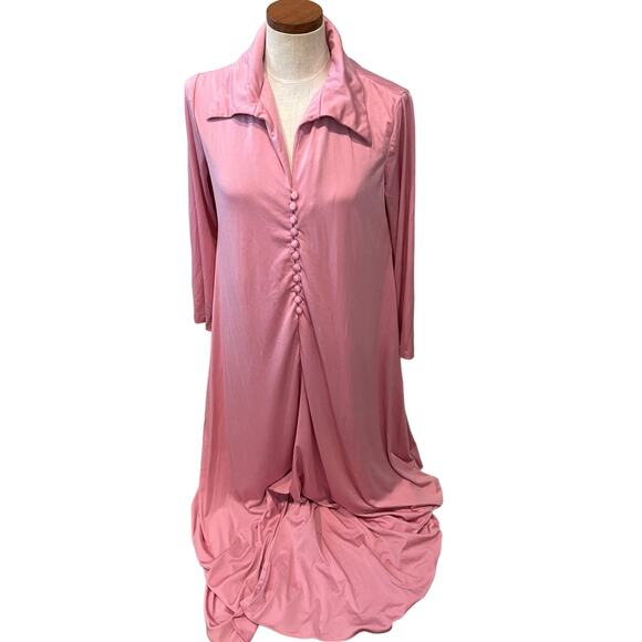 Vintage 70s The Gilberts for Tally New York Elegant Pink Maxi Dress - Picture 1 of 7